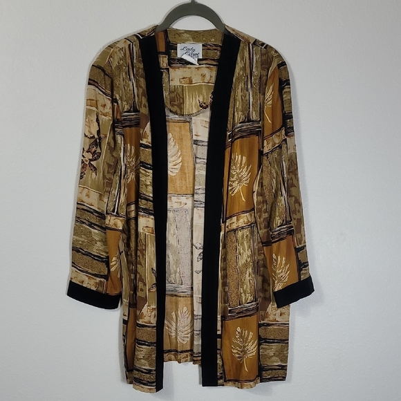 Vintage Lady Carole Open Cardigan Kimono Size 8 Artsy Coverup Boho Brown Black - Picture 1 of 12
